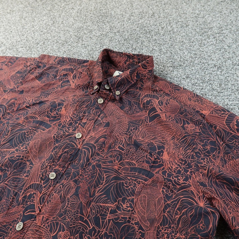 Yiume Shirt Mens XL Blue Red Bird Tropical Hawaiian Short Sleeve Button Up Camp
